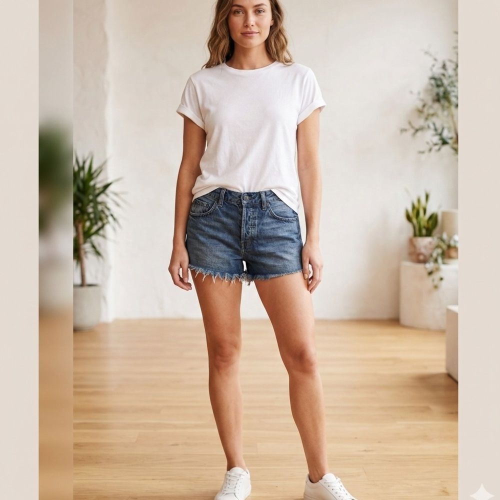 Free People Navy Blue Button Up Short Size 26 - Picture 1 of 8
